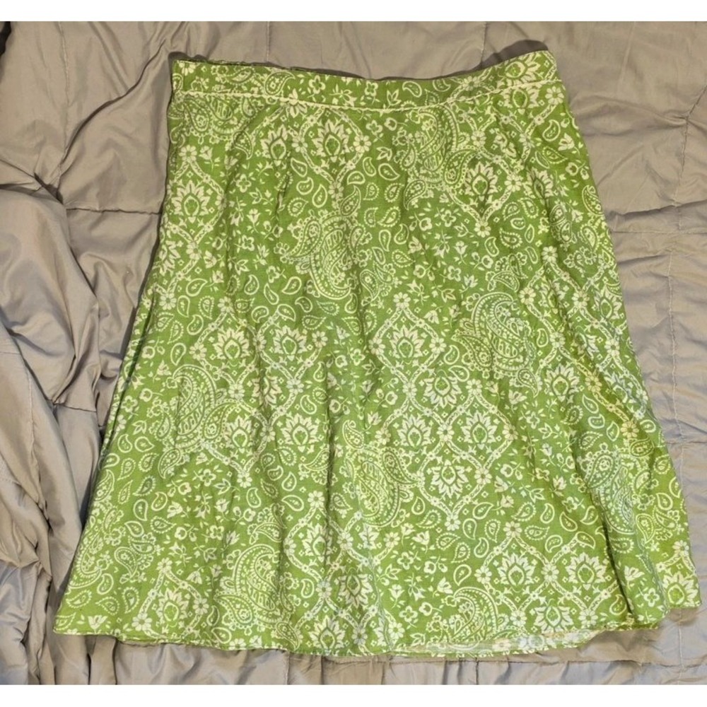Liz Claiborne Woman Green Paisley Linen Cotton A-Line Midi Skirt Plus Size 18W
